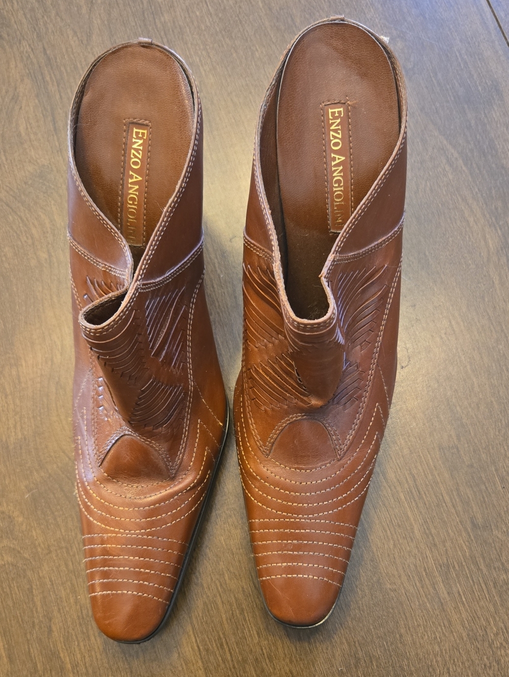 Enzo Angiolini Brown Leather Western-Style Mule Heels